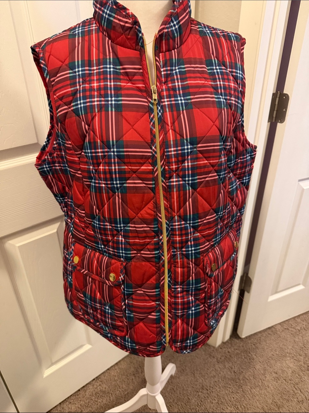 St. John's Bay Red Plaid Quilted Vest